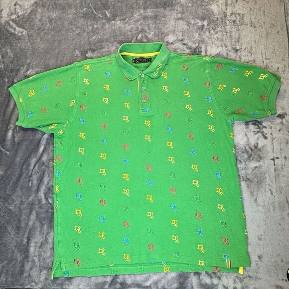 Vintage COOGI Sz XL Polo Shirt Y2K 90s Retro Embroidered Logo All Over Green - Picture 2 of 15